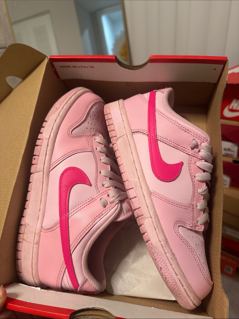 Nike Kids Pink Low-Top Sneakers with Hot Pink Swoosh